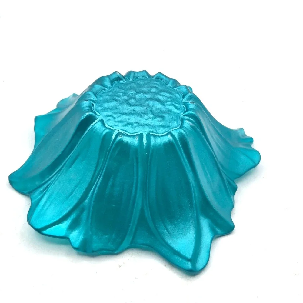 Akcam Blue Iridescent Turkish Floral Art Glass Bowl‎ Cottage Core - Picture 3 of 5